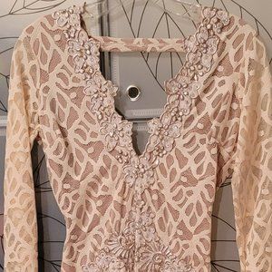 Boccio Couture Letty Lace Cream/Nude Dress with Rubber Flower/Swarovski Crystals